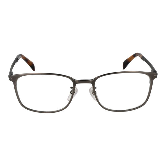 David Beckham Gray Men Glasses Frame in gunmetal, stainless steel, full-rim style with demo lenses, size 54-19-145, including branded case.