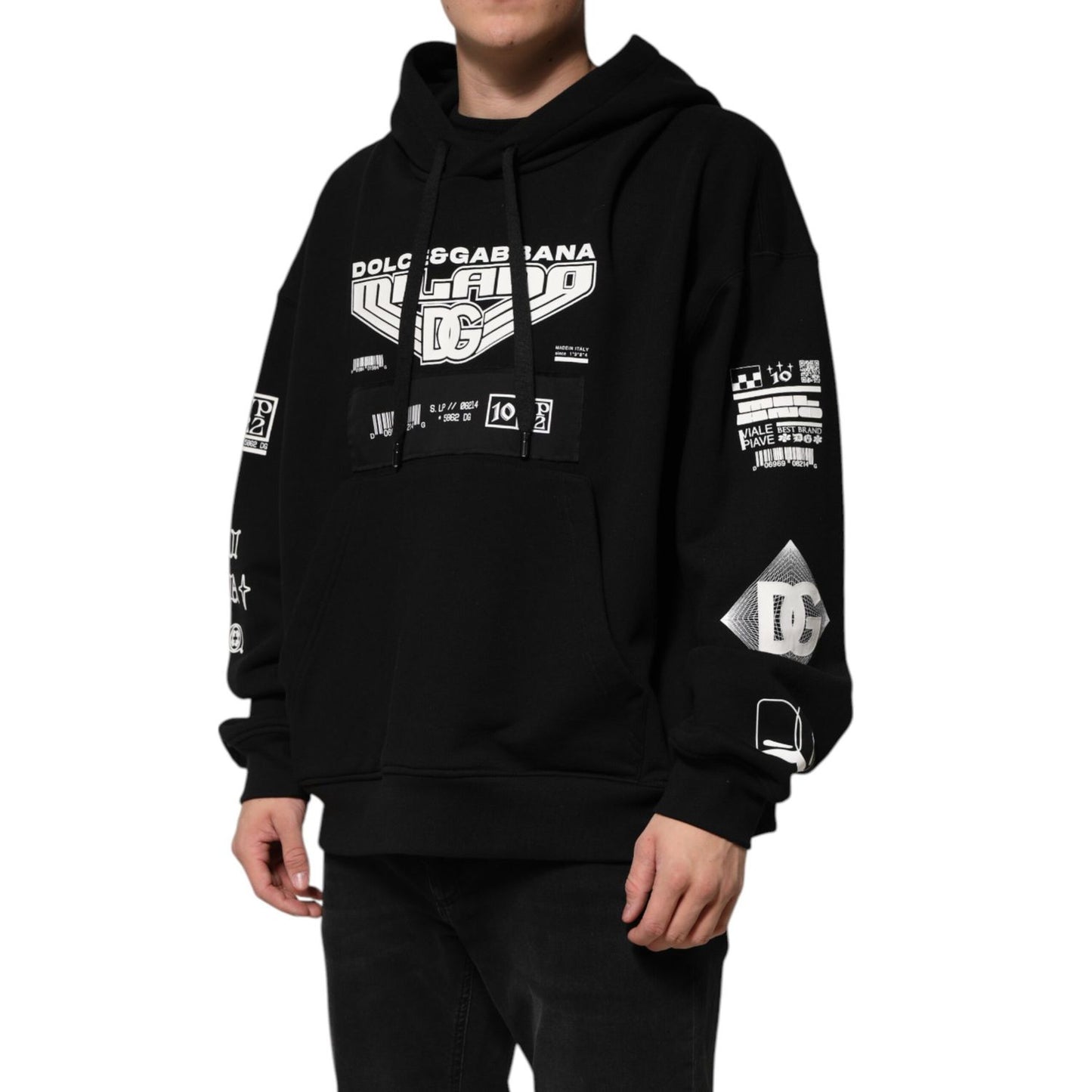 Dolce & Gabbana Black Cotton DG Milano Logo Print Hoodie Sweater