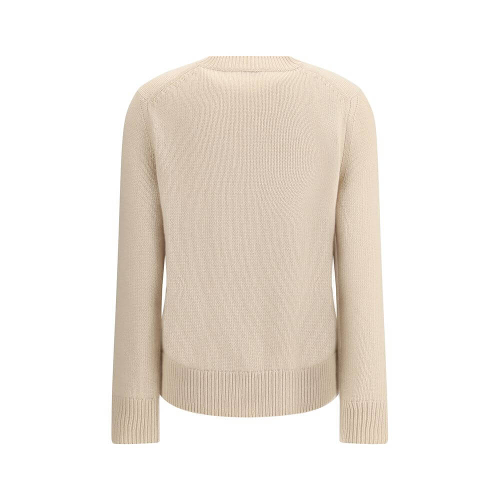 Back view of Burberry Beige Wool Cashmere Sweater with ribbed trims and iconic design details.