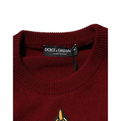 Dolce & Gabbana Burgundy Cashmere Lion Crest Pullover Sweater