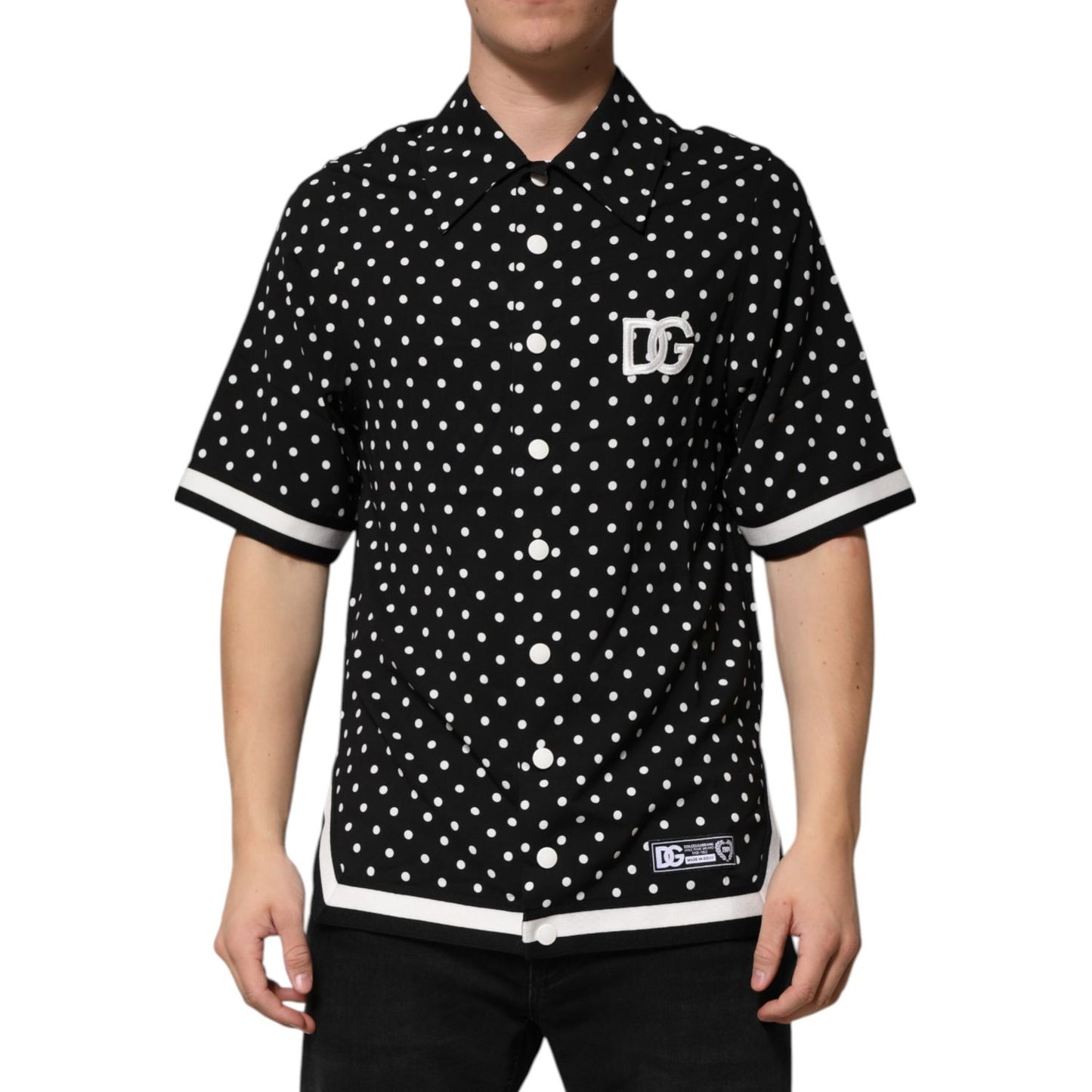Dolce & Gabbana Black Polka Dot Short Sleeves Collared Polo T-shirt