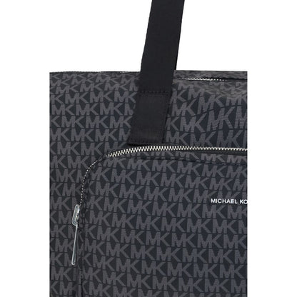 Michael Kors Black Polyester Shoulder Bag with iconic logo print and zippered closure, stylish for practical travelers.