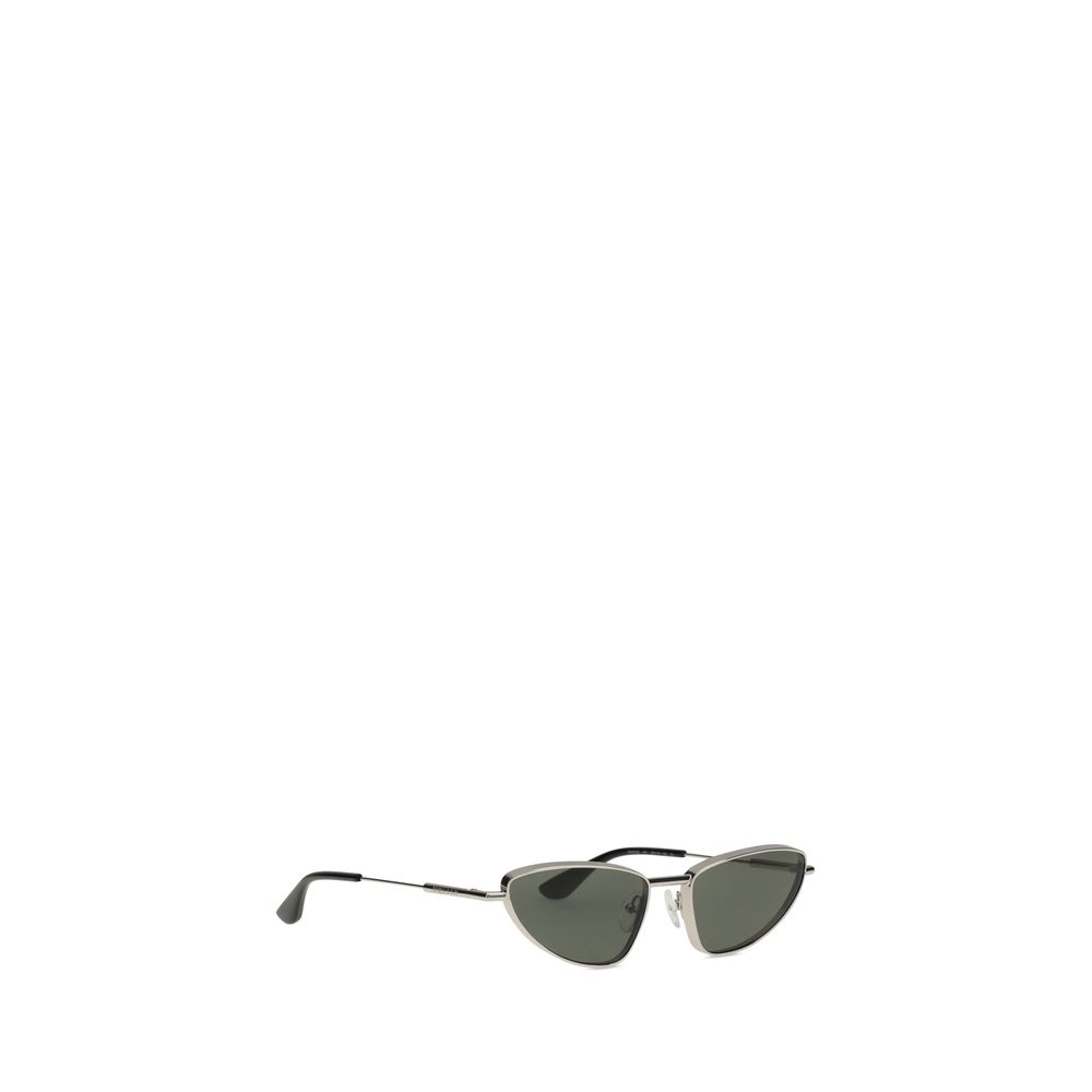 Alexander McQueen Silver Metal Sunglasses with cat-eye design and mirrored lenses.