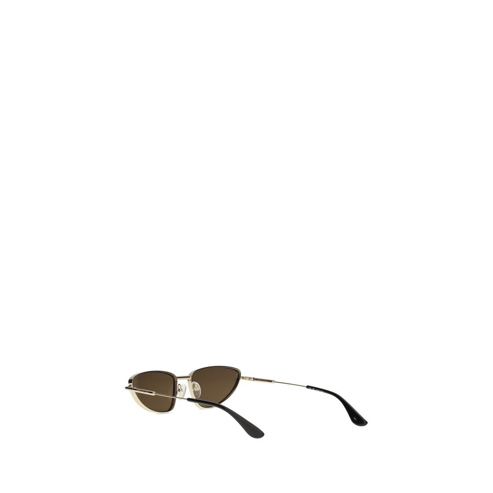 Alexander McQueen Gold Metal Sunglasses with cat-eye design and T-shaped temples.