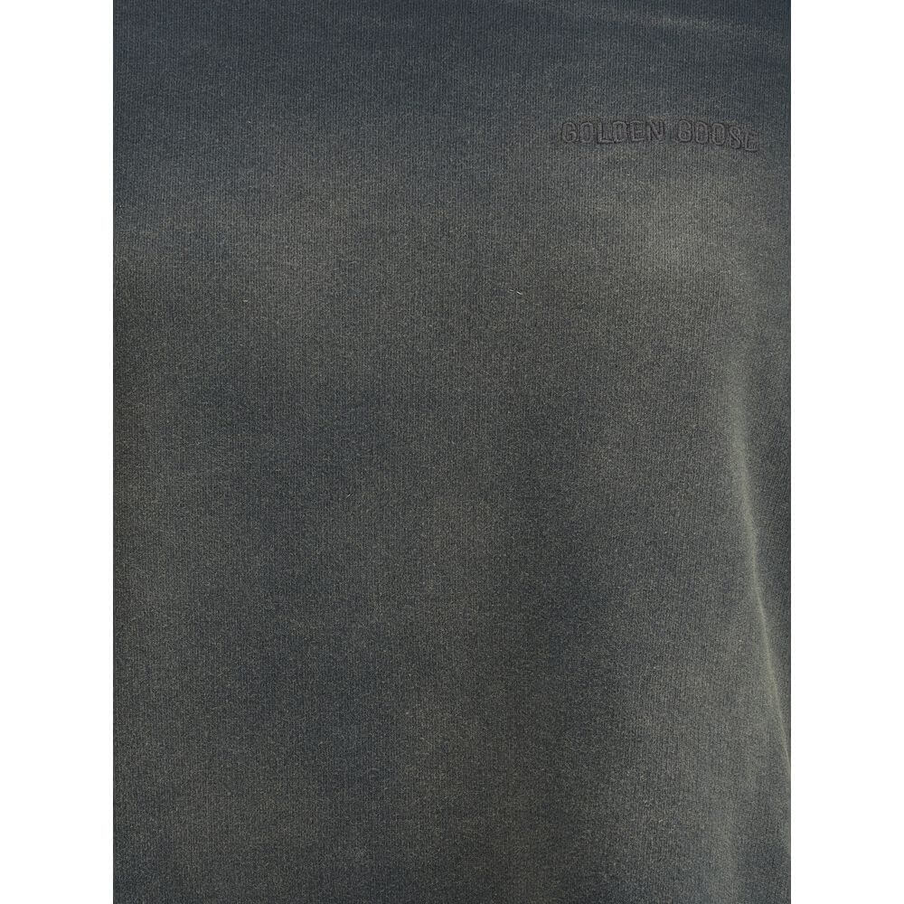 Golden Goose Black Cotton Sweatshirt with embroidered monogram and vintage washed-out effect design for a casual, on-trend look.