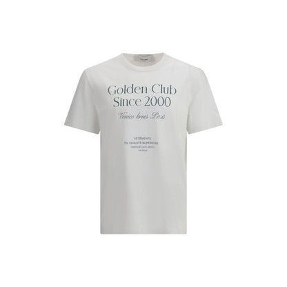 Golden Goose White Cotton T-Shirt with monogram lettering, ribbed crew neck, 100% cotton, casual style, made in Italy.