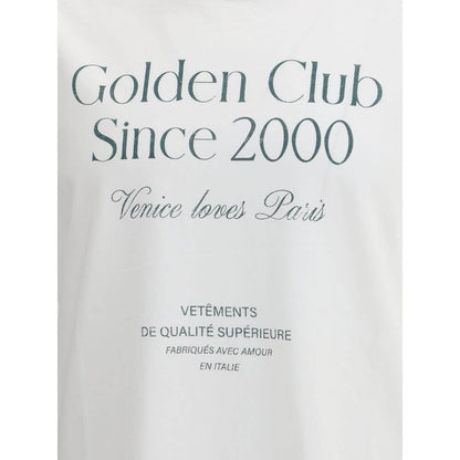 Golden Goose White Cotton T-Shirt with front monogram lettering and soft ribbed crew neck, offering a comfortable, contemporary style.