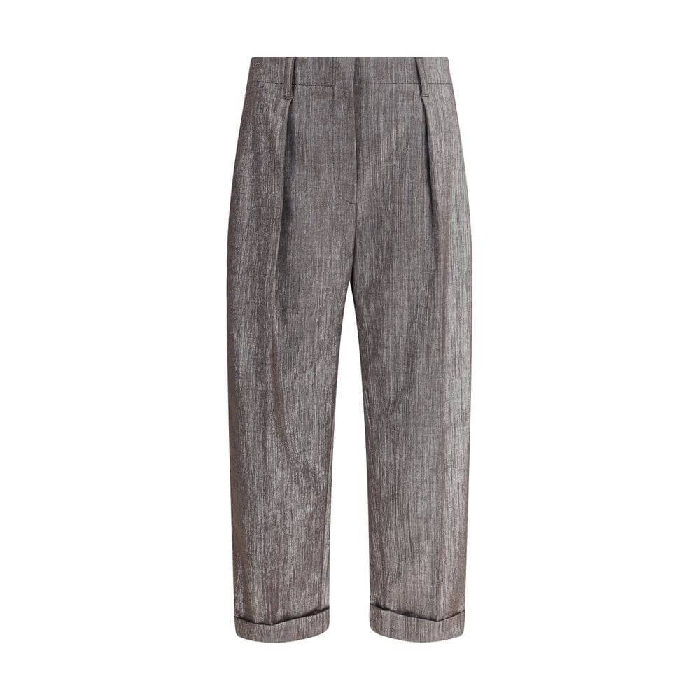 Brunello Cucinelli Brown Polyester Casual Pants with pleat detail and classic pockets for an elegant look.