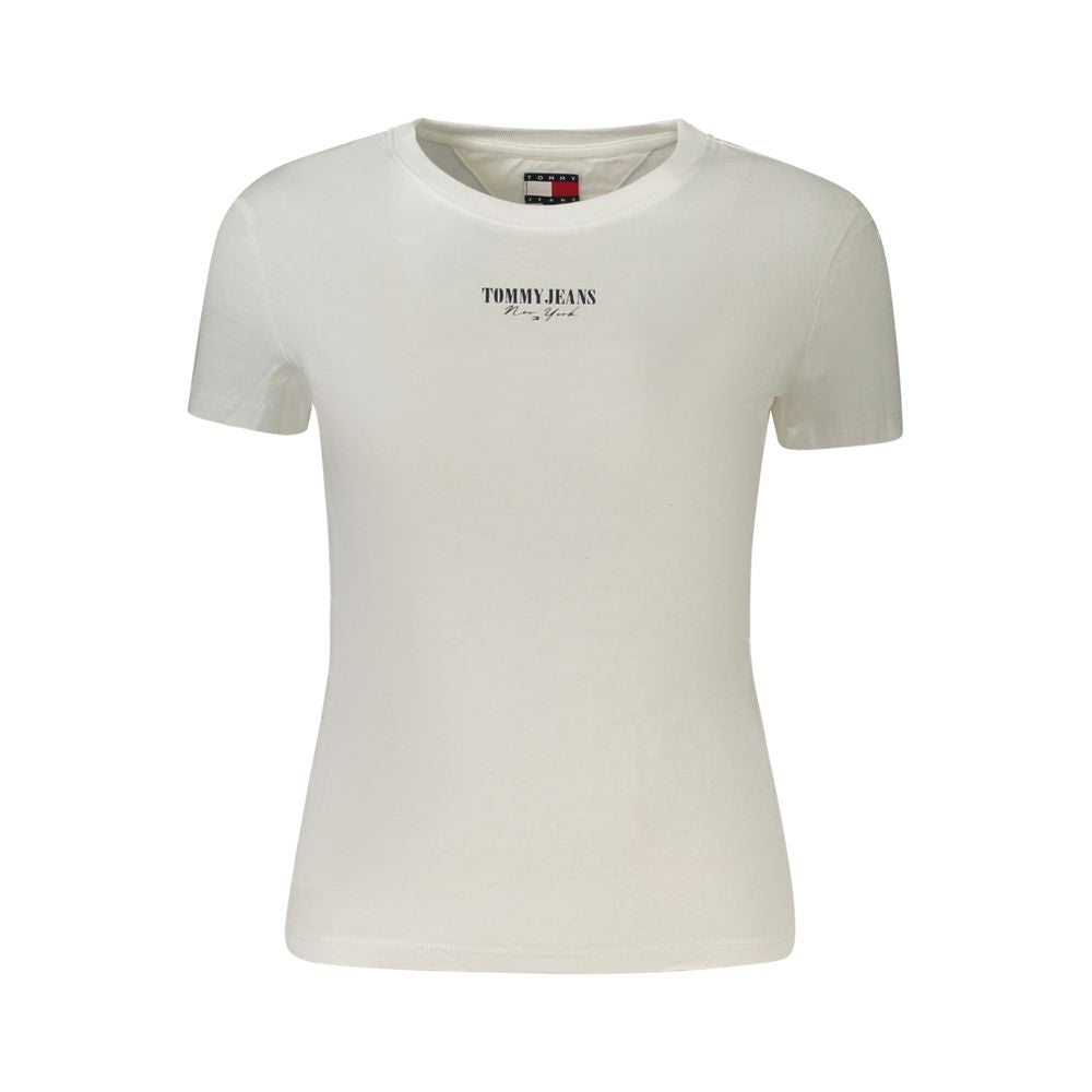 Tommy Hilfiger White Cotton Women T-Shirt with logo and eco-friendly materials.