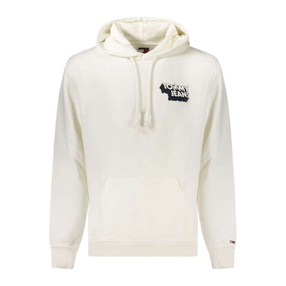 Tommy Hilfiger White Cotton Men Sweater with logo, long-sleeved hooded design, sustainable material, urban chic