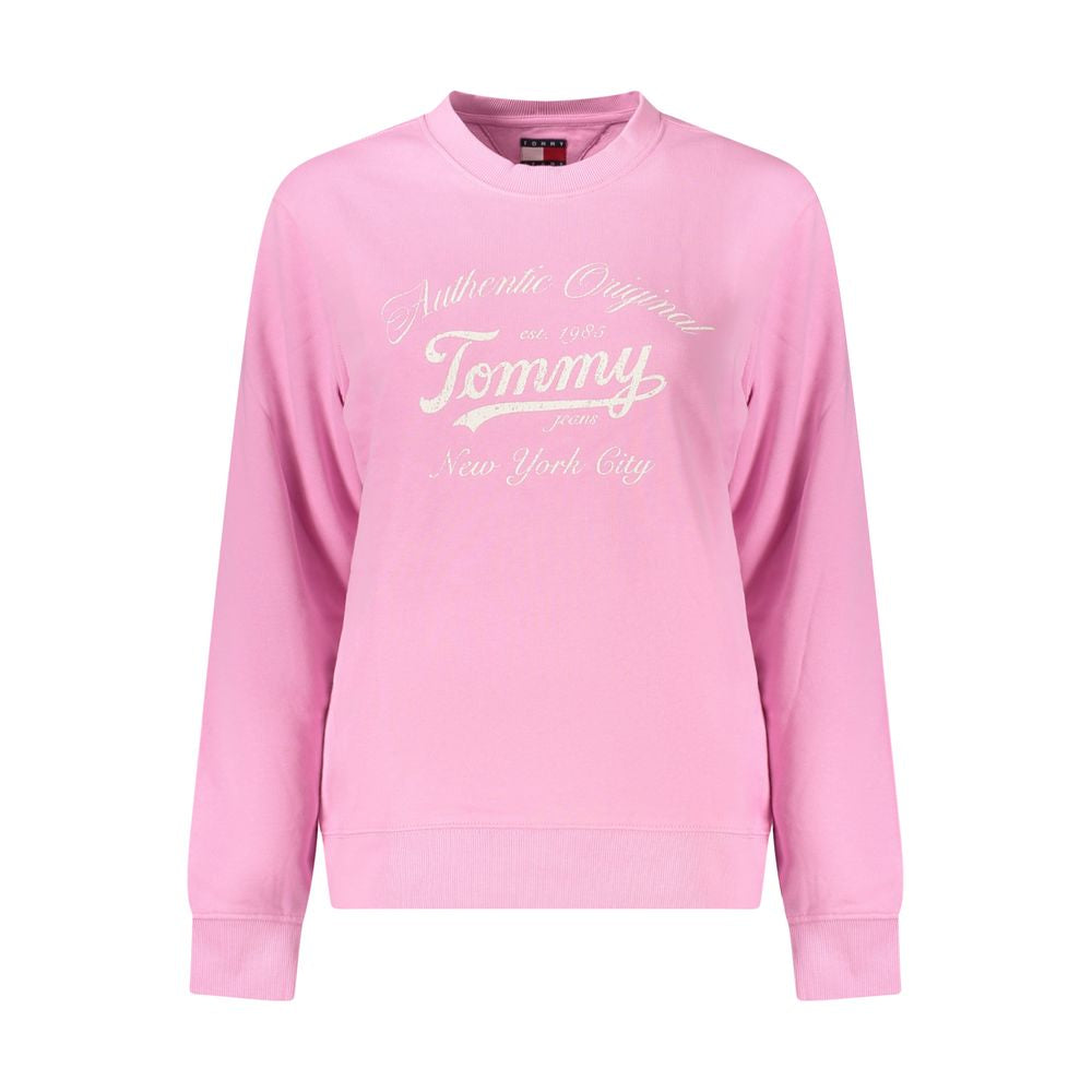 Tommy Hilfiger Pink Cotton Women Sweater, eco-friendly long-sleeved sweatshirt with logo print and soft texture, perfect for stylish layering.