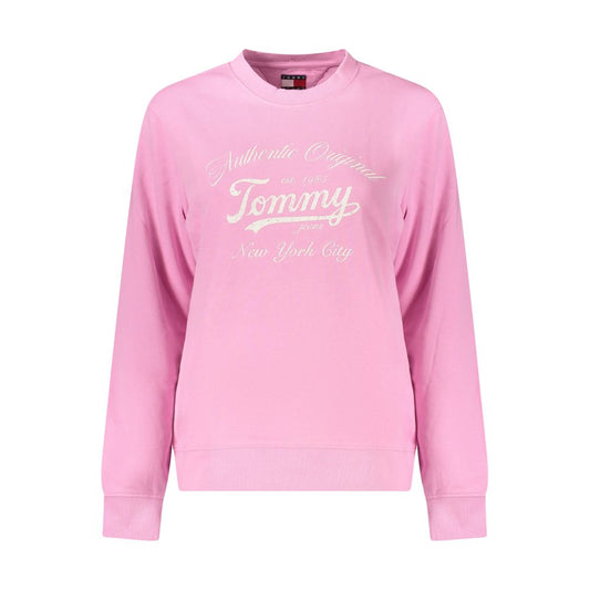 Tommy Hilfiger Pink Cotton Women Sweater with white logo, long sleeves, sustainable 95% cotton blend, perfect for stylish layering.