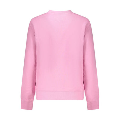 Back view of Tommy Hilfiger Pink Cotton Women Sweater, eco-conscious 95% cotton blend, sustainable fashion with iconic logo print.