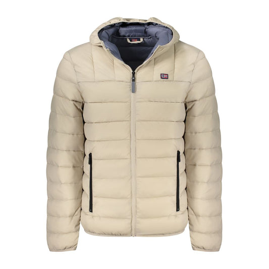 Norway 1963 Beige Polyamide Men Jacket with hood and zip-up design in sleek beige with grey details, featuring external pockets.
