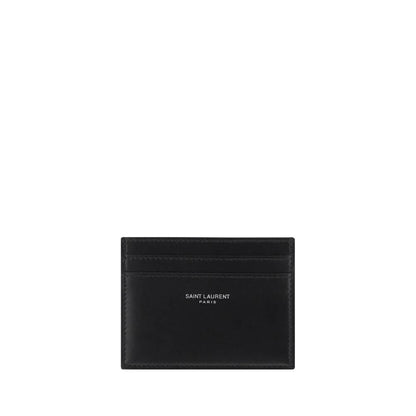 Saint Laurent Black Calf Leather Bos Taurus Wallet with card slots, iconic monogram, AW25 season, 100% calf leather, Made in Italy.