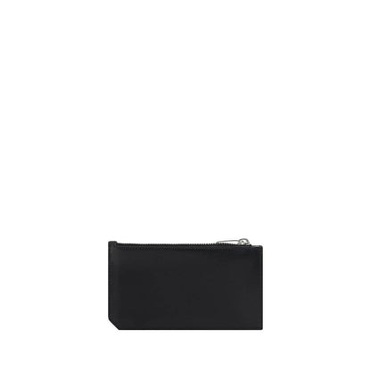 Saint Laurent Black Calf Leather Bos Taurus Wallet with YSL logo and card slots, AW25 calfskin card holder, 13×13 cm, zipper closure.