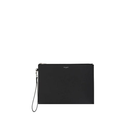 Saint Laurent Black Calf Leather Bos Taurus Other Accessories, featuring a calfskin iPad holder with monogram and removable strap.