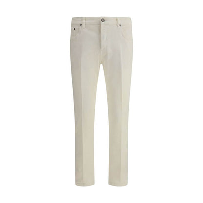 PT Torino Cream Cotton Slim Fit Jeans with five-pocket design and button closure, enhancing silhouette elegance and versatility.
