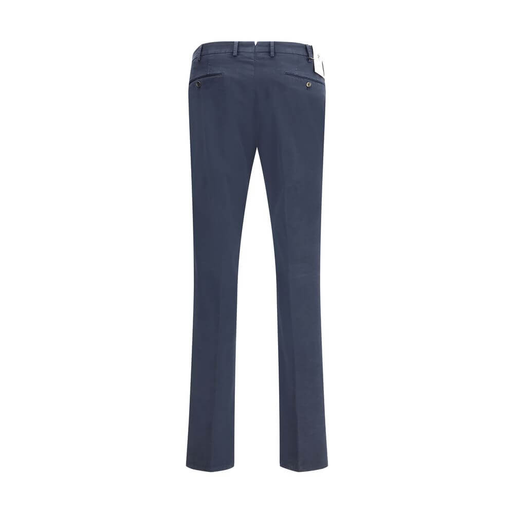 Rear view of PT Torino Blue Cotton Casual Pants with welt back pockets and belt loops.