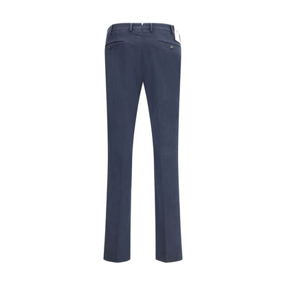 Rear view of PT Torino Blue Cotton Casual Pants with welt back pockets and belt loops.