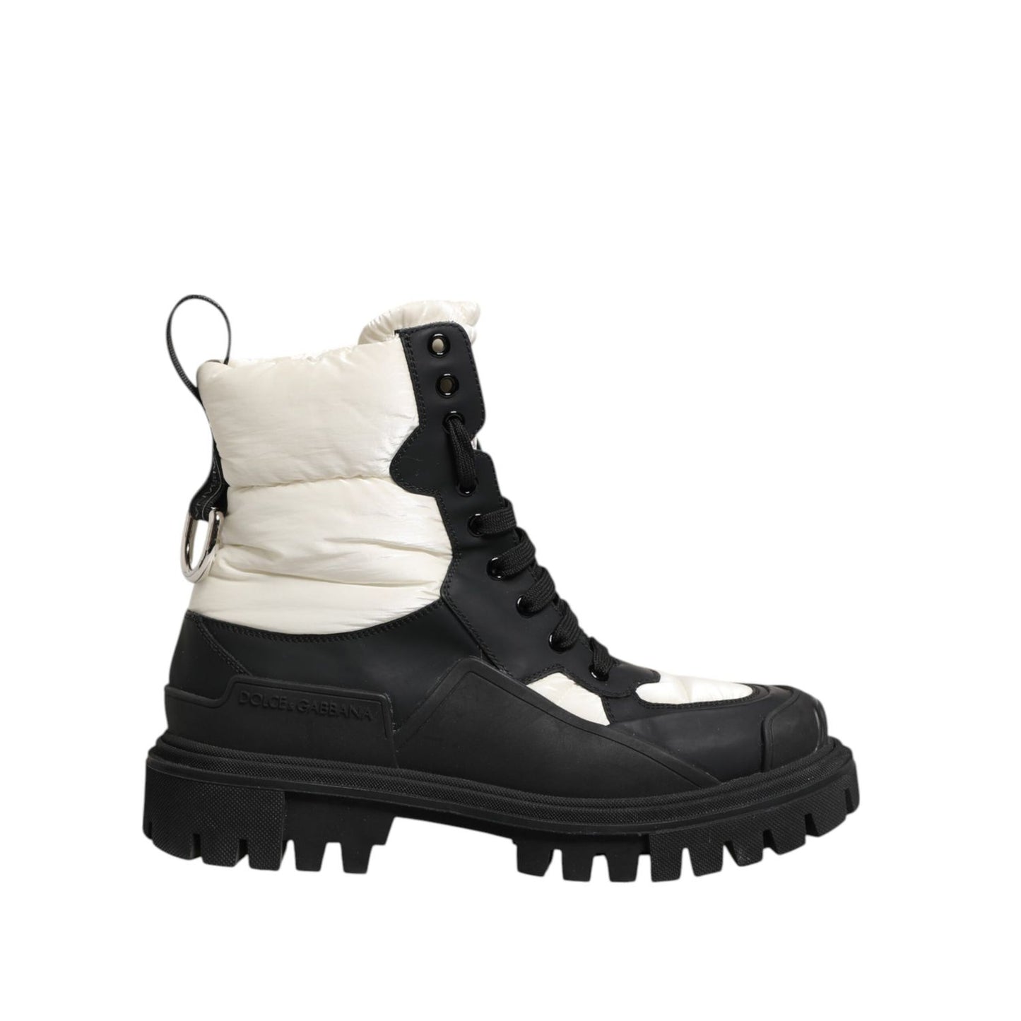Dolce & Gabbana Black White Padded Mid Calf Lace Up Boots Shoes
