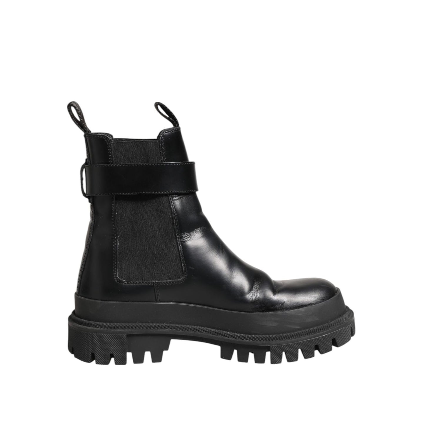 Dolce & Gabbana Black Calfskin DG Logo Strap Ankle Boots Shoes