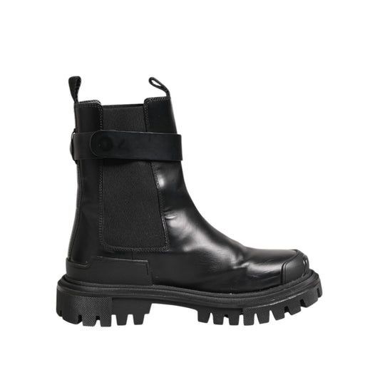 Dolce & Gabbana Black Gold DG Logo Trekking Calf Boots Shoes