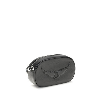 Zadig & Voltaire Black Calf Leather Bos Taurus Shoulder Bag with logo, featuring main zipper closure and adjustable strap.