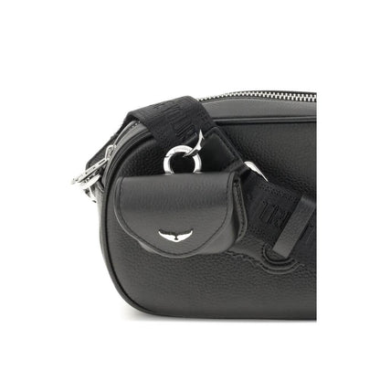 Zadig & Voltaire Black Calf Leather Bos Taurus Shoulder Bag with adjustable strap and key ring detail