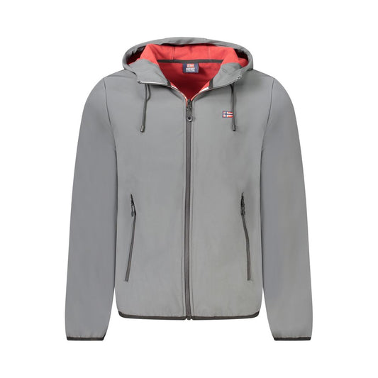 Norway 1963 Gray Polyester Men's Jacket with red fleece accents and logo, front view.