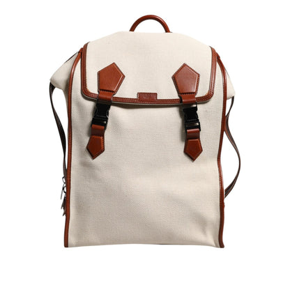 Dolce & Gabbana Beige Brown Canvas Leather EDGE Travel Men Back Pack Bag