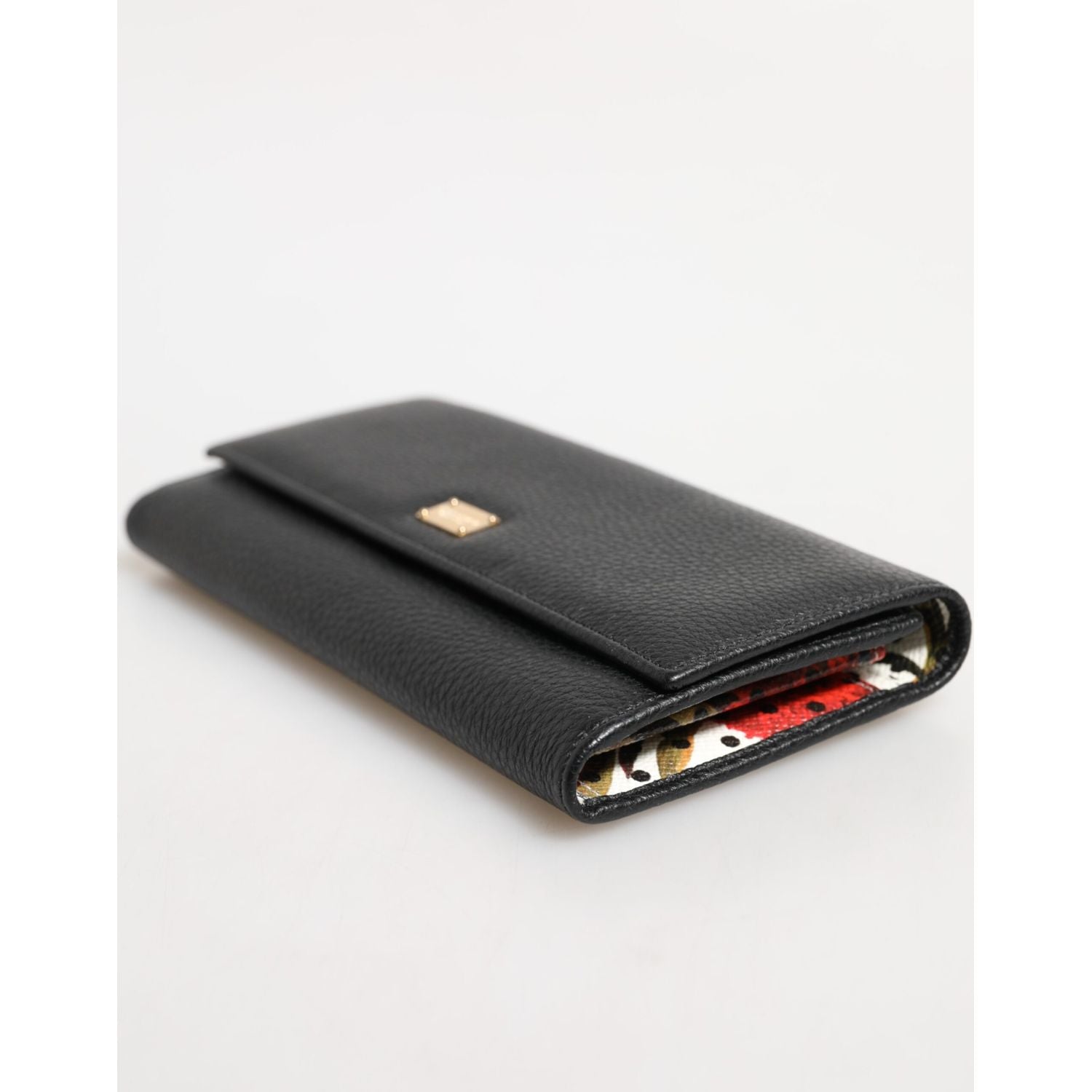 Dolce & Gabbana Black Leather Logo Plaque Card Holder Trifold Wallet