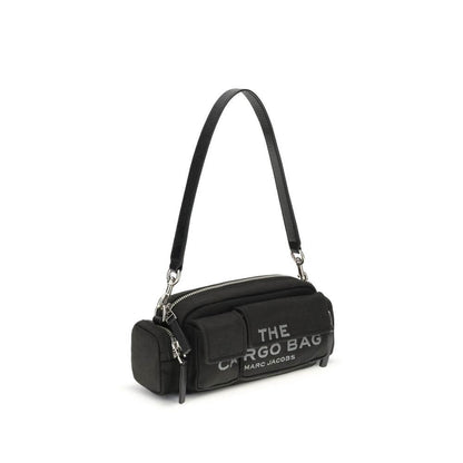 Marc Jacobs Black Canvas Shoulder Bag with leather strap and exterior pockets.