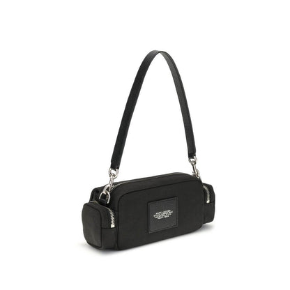 Marc Jacobs Black Canvas Shoulder Bag with four exterior pockets and interchangeable straps, featuring an embroidered logo.