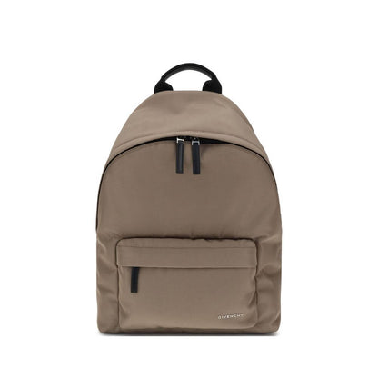 Givenchy Brown Polyamide Backpack with leather pull tabs and metal logo, featuring padded straps and multiple pockets for organization.