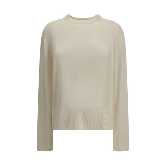 Loulou De Saison Cream Cashmere Cashmere Sweater with ribbed crew neck and hem, featuring a loose fit for AW25. 100% Kashmir.