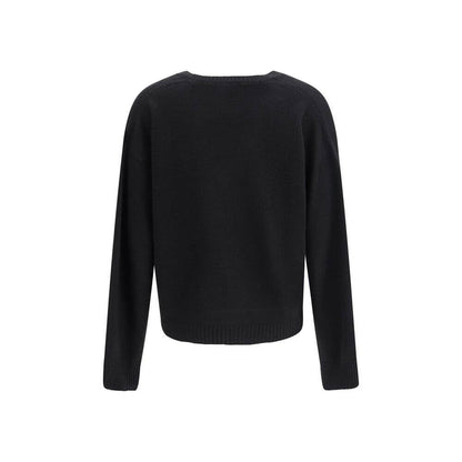 Fabiana Filippi Black Cashmere Cashmere Sweater with ribbed V-neck, hem, and cuffs, elegant design, AW25 collection, 100% Kashmir.