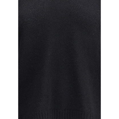 Fabiana Filippi Black Cashmere Cashmere Sweater with ribbed V-neck, hem, and cuffs, showcasing elegant design in 100% Kashmir, made in Italy.