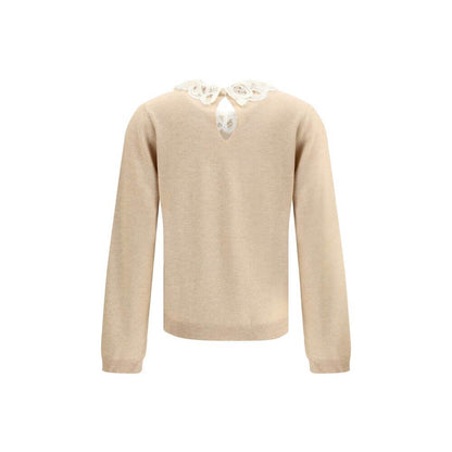 Fabiana Filippi Beige Fleece Wool Sweatshirt with lace collar and gold buttons, elegant and feminine design for AW25 season, back view