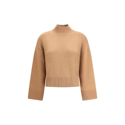 Fabiana Filippi Beige Fleece Wool Sweatshirt with ribbed turtleneck, hem, and cuffs, perfect for cooler AW25 season days. Made in Italy.