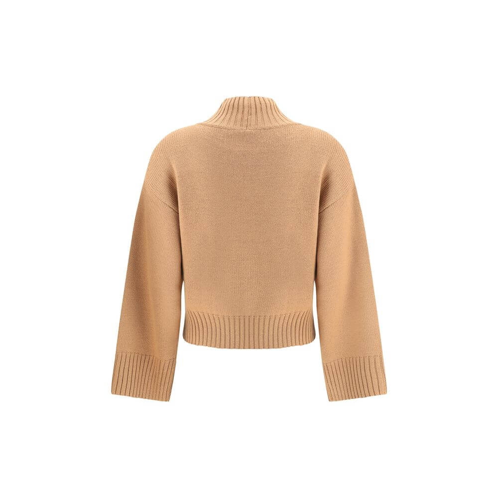 Fabiana Filippi Beige Fleece Wool Sweatshirt with ribbed high neck, hem, and cuffs, back view, perfect for AW25 season.