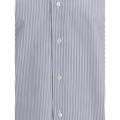 Finamore Blue Cotton Pattern Shirt with classic collar and striped design, ideal for formal and casual looks, made in Italy, AW25.