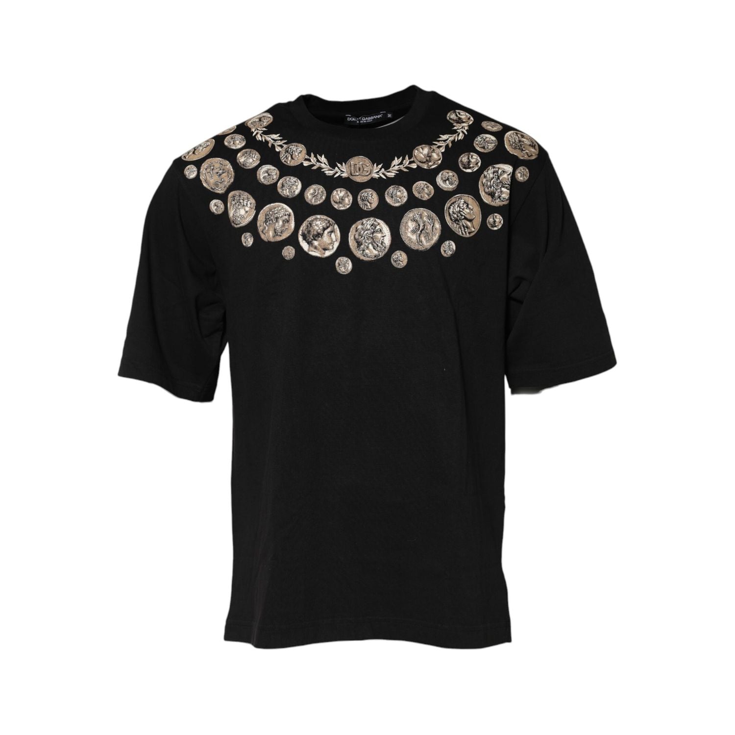 Dolce & Gabbana Black Coin Print Cotton Crew Neck T-shirt