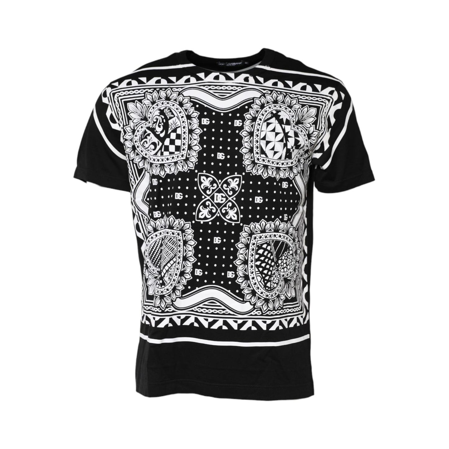 Dolce & Gabbana Black Bandana Print Cotton Crew Neck T-shirt