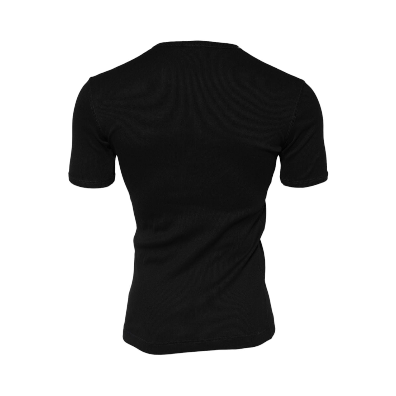 Dolce & Gabbana Black Cotton Knit Crew Neck Henley T-shirt