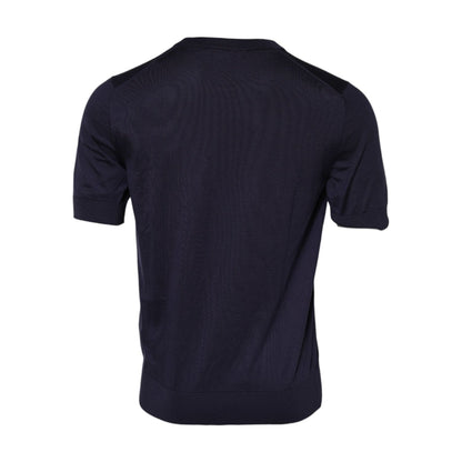 Dolce & Gabbana Dark Blue Silk Crew Neck Short Sleeves T-shirt