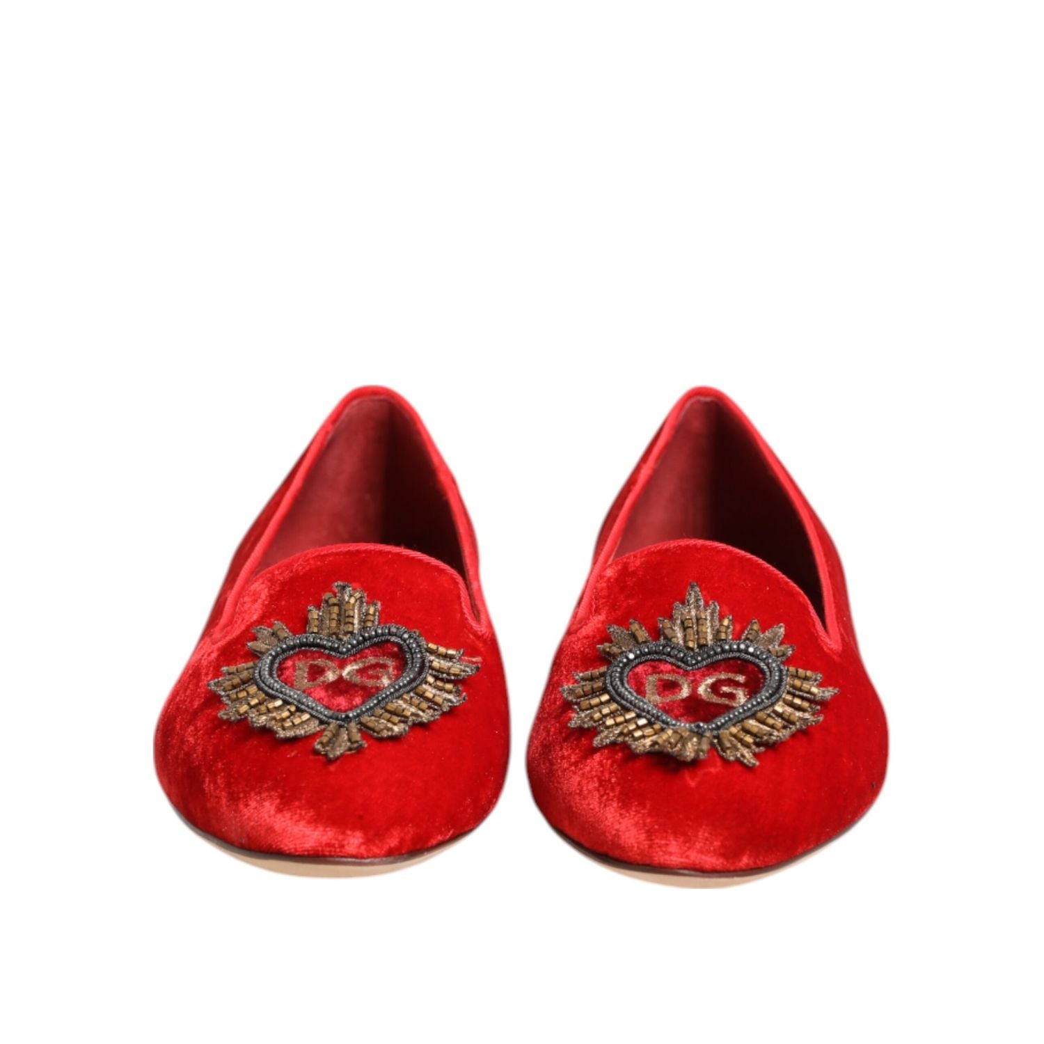 Dolce & Gabbana Red Velvet DG Heart Loafers Flats Shoes