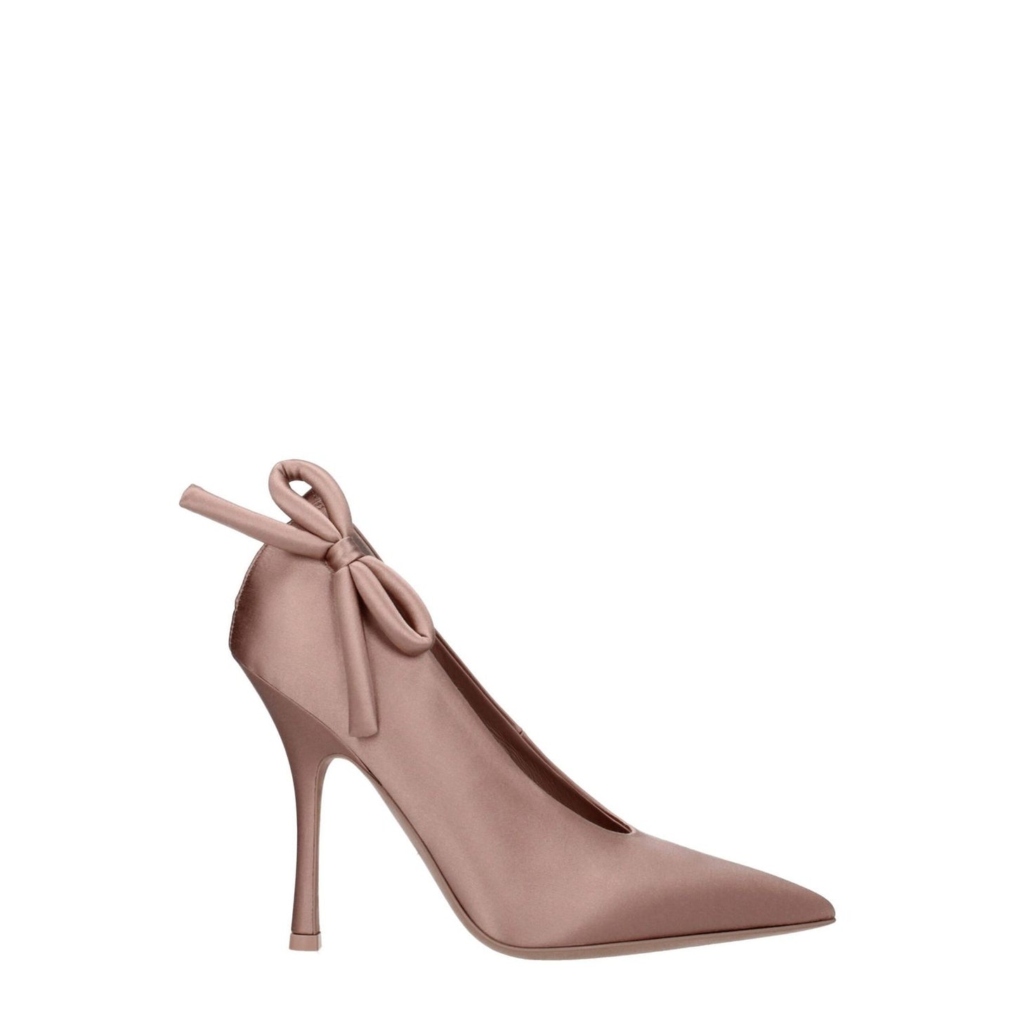 Valentino Garavani Pink Satin High Heel Pumps with pointy toe and side detail, featuring a stylish nude pink satin and 11 cm heel.