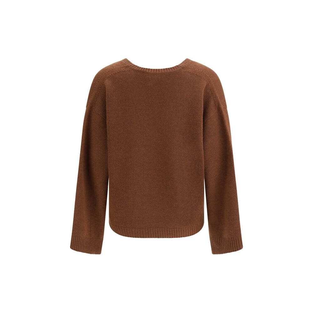 Fabiana Filippi Brown Cashmere Cashmere Sweater, ribbed V-neck, hem, and cuffs, elegant Italian design, Fall Winter season 2025.