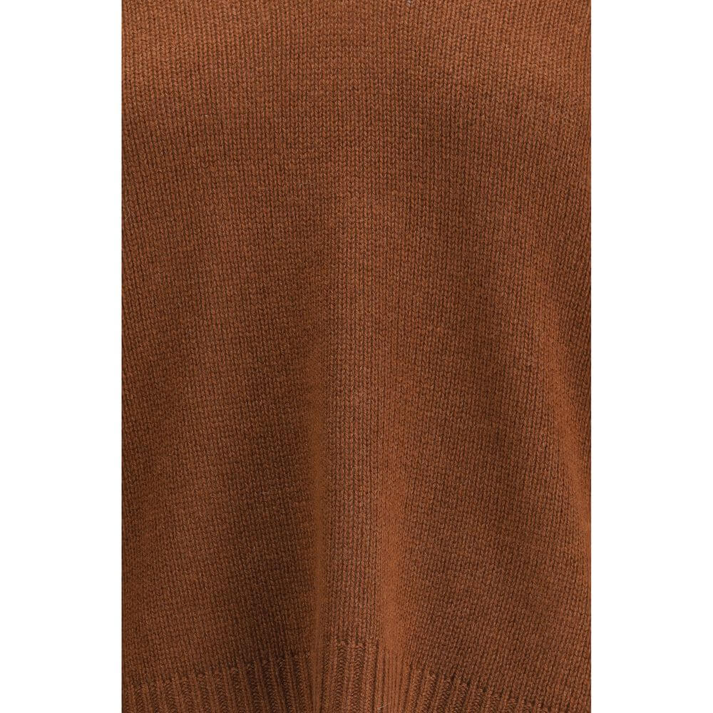 Fabiana Filippi Brown Cashmere Cashmere Sweater with ribbed V-neck and hems, showcasing elegant Italian craftsmanship.